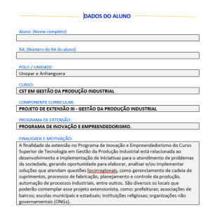 Projeto de extensão gestao a de produção iii - Anhanguera Unopar