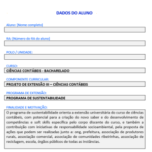 Projeto de extensão modelo pronto Ciências Contábeis iii - Anhanguera Unopar