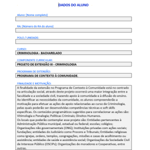 Projeto de extensão modelo pronto Criminologia iii - Anhanguera Unopar
