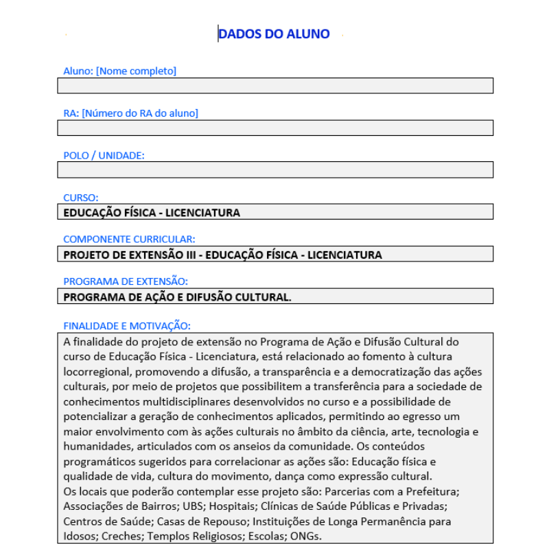 Projeto de extensão modelo pronto educação fisica iii LICENCIATURA - Anhanguera Unopar