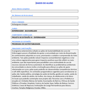 Projeto de extensão modelo pronto enfermagem iii - Anhanguera Unopar