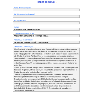 Projeto de extensão serviço social iii - Anhanguera Unopar